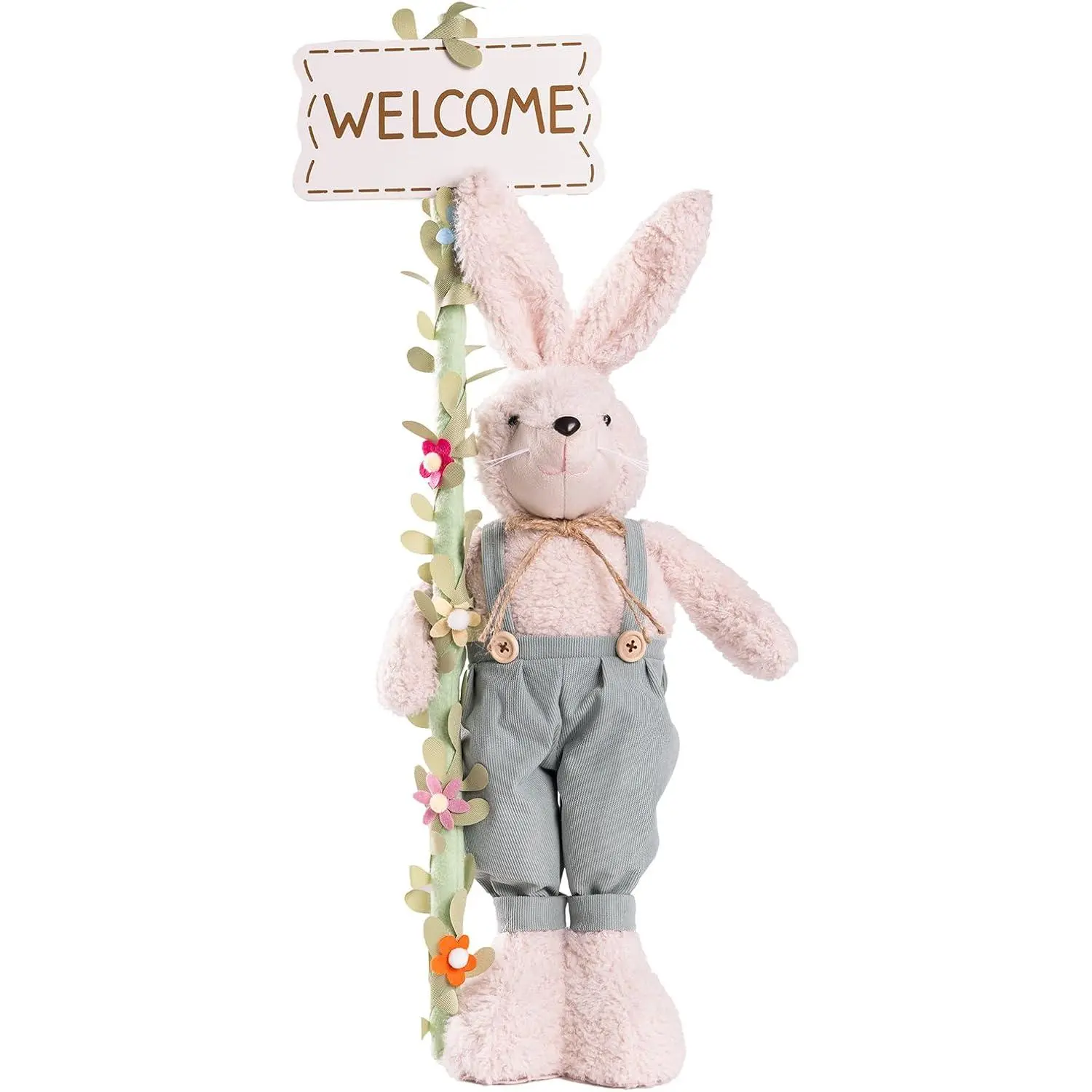 Standing Easter Bunny Gnome Decoration with 20.5-24in Adjustable Wooden Sign, Stuffed Animal-Shaped Bunny Rabbit-Themed Doll Ornament for Easter Spring Farmhouse Home, Porch Decor (Indoor/Outdoor), Animal-Shaped Doll Ornaments, Bunny Doll Ornaments