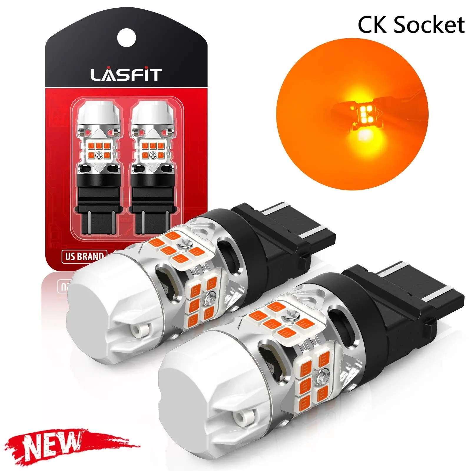 Lasfit T3 Series CanBus-Ready Amber LED Car Lights - 3157, 4157 CK Socket Turn Signal Bulbs, 2 PCS