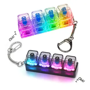 2PCS Stress-relieving Toy Mechanical Keyboard Compact Design with Crystal Keycaps LED Lights Transparent Acrylic Key Christmas giftchain