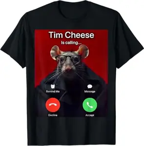 Tim Cheese Meme T-Shirt - Fitted Short Sleeve Crew Neck Cartoon Quirky Popular Summer Casual Menswear