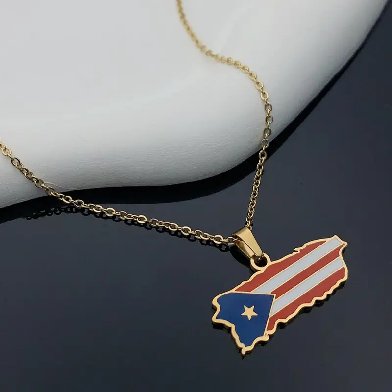 Fashion Stainless Steel Flag Design Charm Necklace, Punk Streetwear Women Matching Necklace, Hip Hop Matching Vintage Jewelry, Stainless Steel Craftsmanship, Streetwear Accessory, Streetwear Statement Jewelry, Boho Style Jewelry, Stainless Steel Necklaces