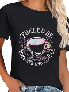 100% Cotton Fueled By Crystals And Coffee I Spiritual Chakra Gemstone T-Shirt
