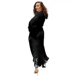 BlaQ Vault Premium Long Cardigan Dress Sweater Floor length Tall girl friendly Casual Long Bell Sleeves with Fringe and Soft Fabric Blend- great for wfh outfit or outings comfy knitwear clothes, fashion style