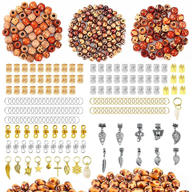 241 PCS Hair Jewelry for Braids, Locs Metal Gold and Silver Clips Shells Imitation Wood Beads, Adjustable Cuffs Braiding Hair Rings Decoration, Dreadlock Beads for Girls Decorative