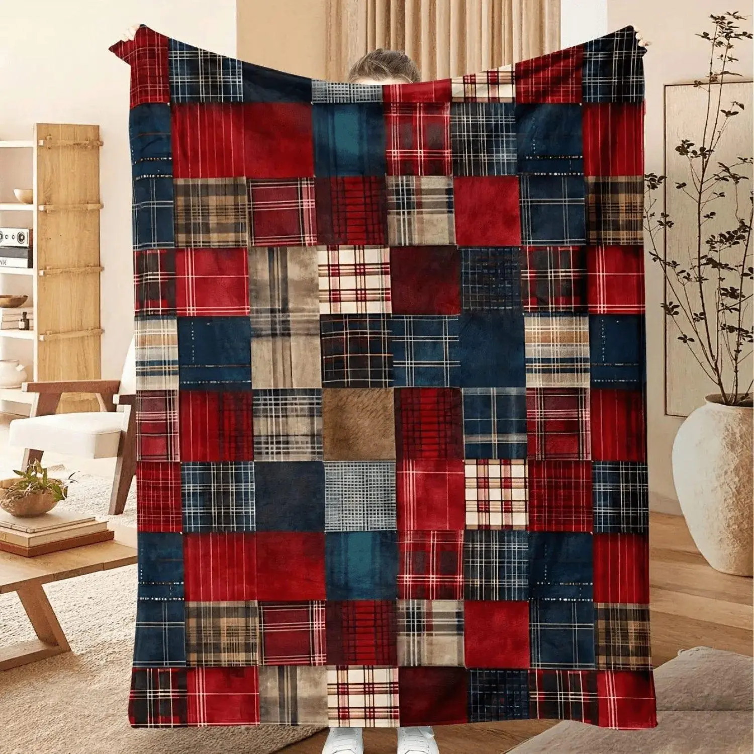 Comfortable Vintage Checkered Blanket - Soft, Warm, And Versatile, Suitable for Sofas, Beds, Offices, And Travel - an Ideal Choice for Christmas Or Birthday Gifts, Cozy Office, Home Decor, Bohemian Style, Warm Aesthetics, Durable Construction