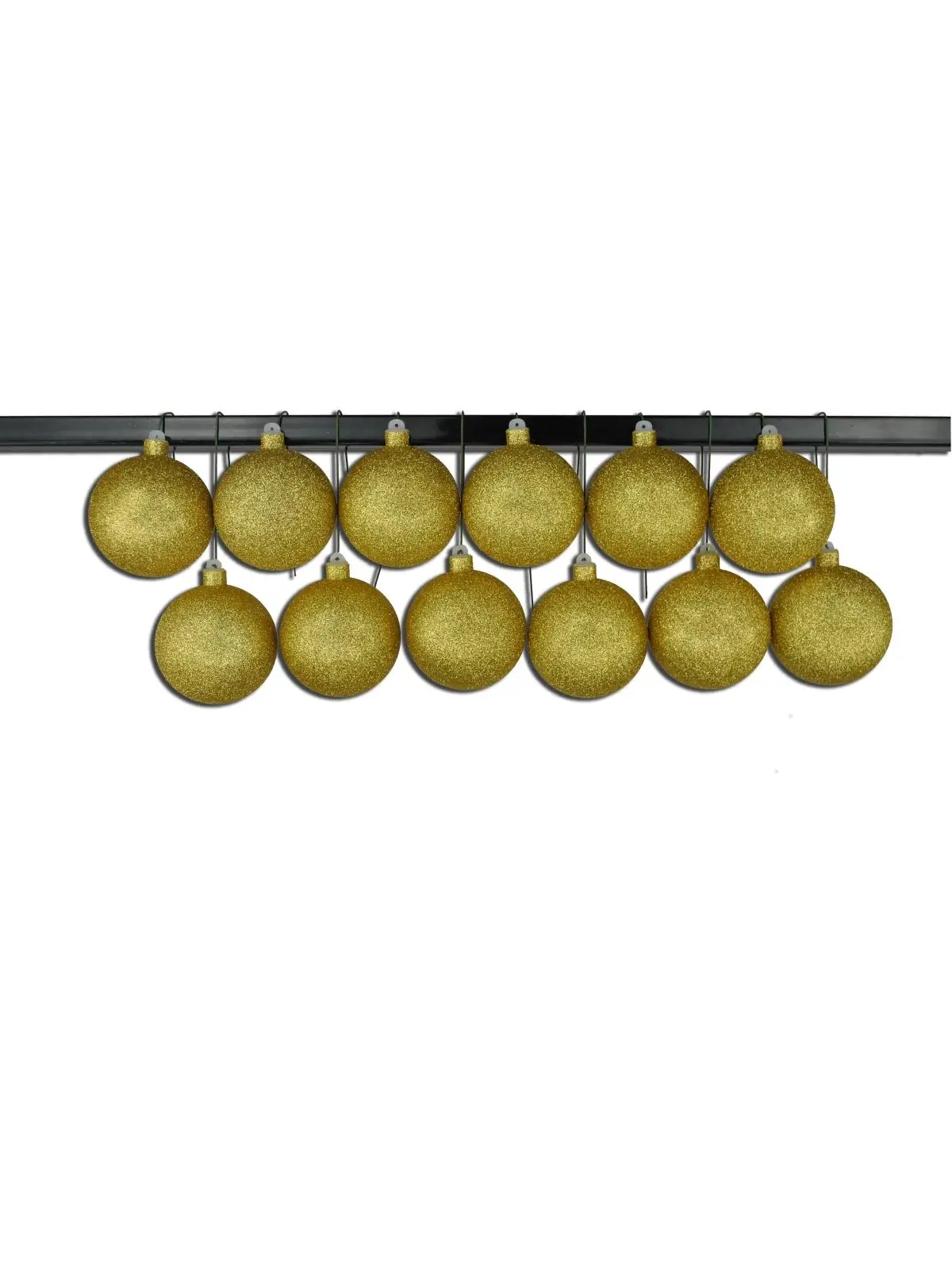 212 MAIN Gold 4 in. Glitter Ball Christmas Home Ornaments, 12-Pack Hanging Ornaments with 8" Long 26 Gauge Wire, Festive Floral Tree Decoration, Queens of Christmas ORN-BLKG-100-GO-12PK, 8" Long Wire, 26 Gauge Wire