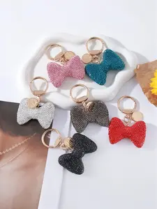 6 Pcs Rhinestone Bow Keychains, Luxury Sparkling Bag Accessories, High-End Car Decorations, Elegant Keychain Set for Women