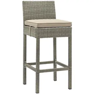 Modway Conduit Outdoor Patio Wicker Rattan Bar Stool in Light Gray Beige