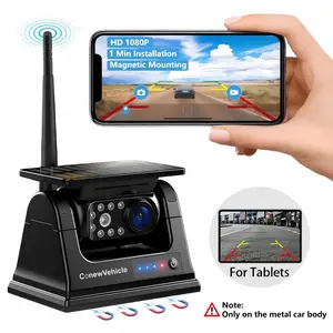 ConewVehicle WiFi Magnetic Solar Backup Camera 10500mAh Rechargeable Battery Wireless for Truck RV Trailer Car Camper Gooseneck Horse Boat Easy Hitching for iPhone iPad Android Travel Safety Night Vision Waterproof