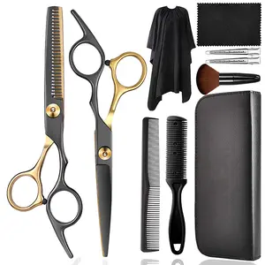 Hair Cutting Scissors Kits, 10 Pcs Stainless Steel Hairdressing Shears Set Professional Thinning Scissors For Barber/Salon/Home/Men/Women/Kids/Adults Shear Sets/Pet(Black Gold), Hair Tools, Hair Products And Accessories For Barber Salon Beauty Travel