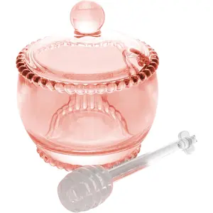 - Pink  Honey Pot with Dipper and Lid - Syrup Jar Dispenser, Honey Dish Container,  Kitchen Utensils Set - Pink, 4 x 3 x 2.8 inches - 7oz