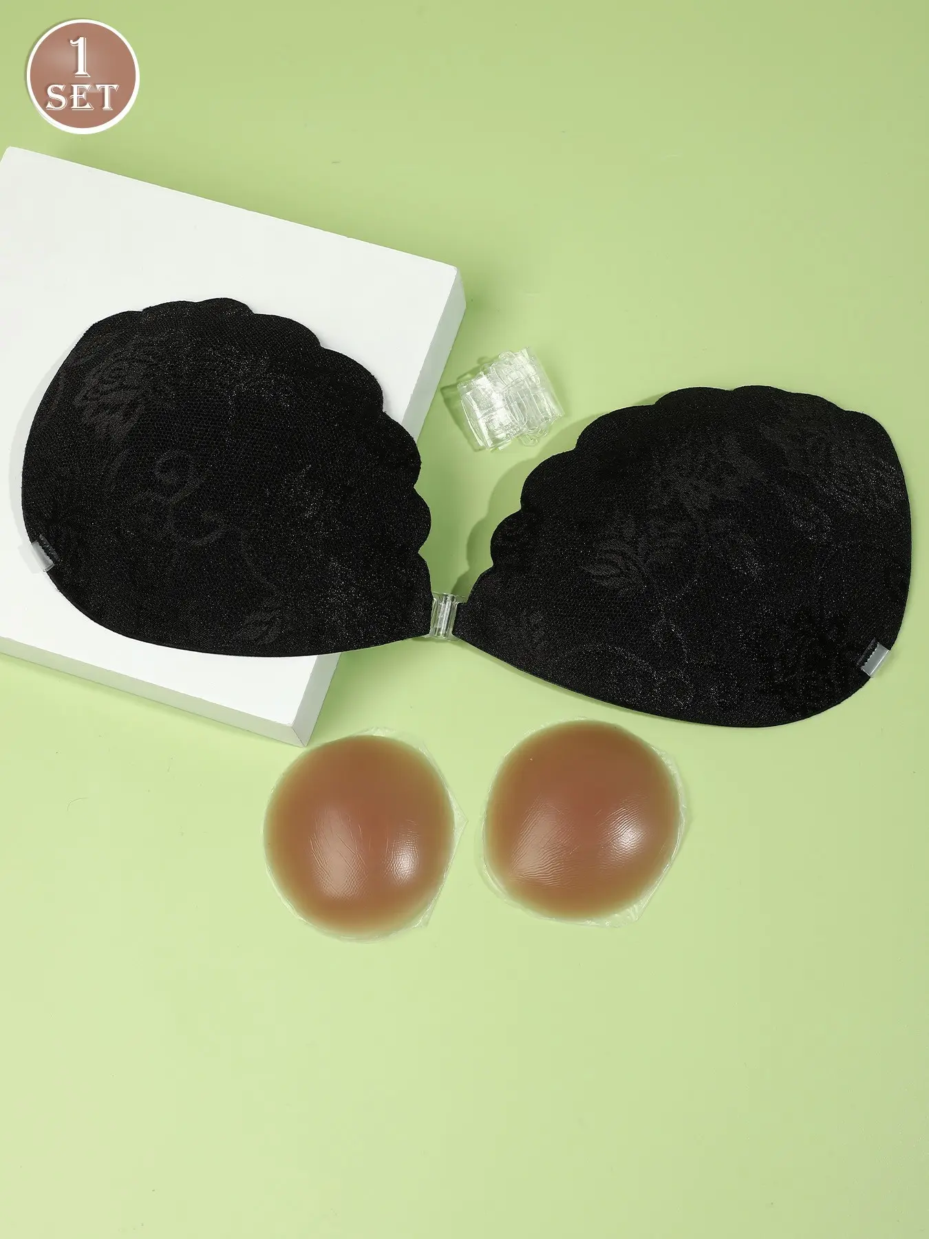 Invisible Adhesive Bra for Women, Ultra-Thin Lace Silicone Sticky Bra, Detachable Clear Straps, Breathable Anti-Nipple Pasties, Strapless Bra