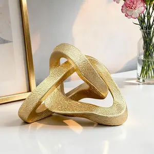 MOYI Gold Knot Statue for Christmas Decor Gold Tabletop Home Decor, Modern Geometric Sculptures Accent Decor for Living Room Bedroom Office Coffee Table Bookshelf Mantle Decorations Gif