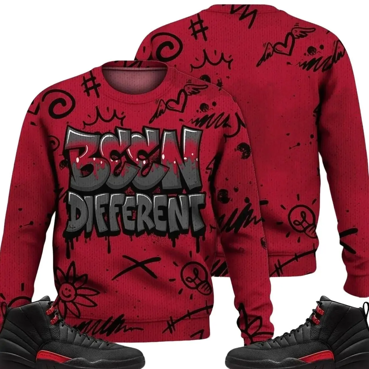 Bloodline 12s Outfit Ugly Sweater, Drip Been Different Graphic Tee Sneaker Color Match Shirts