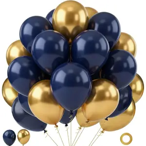 Navy Blue and Gold Balloons, 65pcs 12inch Blue and Gold balloons for Anniversary Wedding New Year Birthday Party Graduation Decorations.