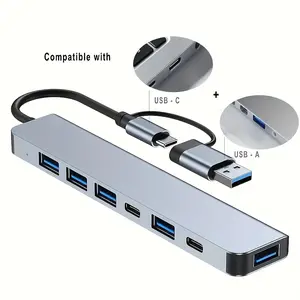 7-in-1 High-Speed USB 3.0 Data Transfer Adapter, USB C Hub, USB Hubs, USB Port Adapters, Multiport Expansion with Type-C & USB-A Connectors, USB C Interface, Compatible with Tablets, Supports 5V Operating Voltage, USB-powered