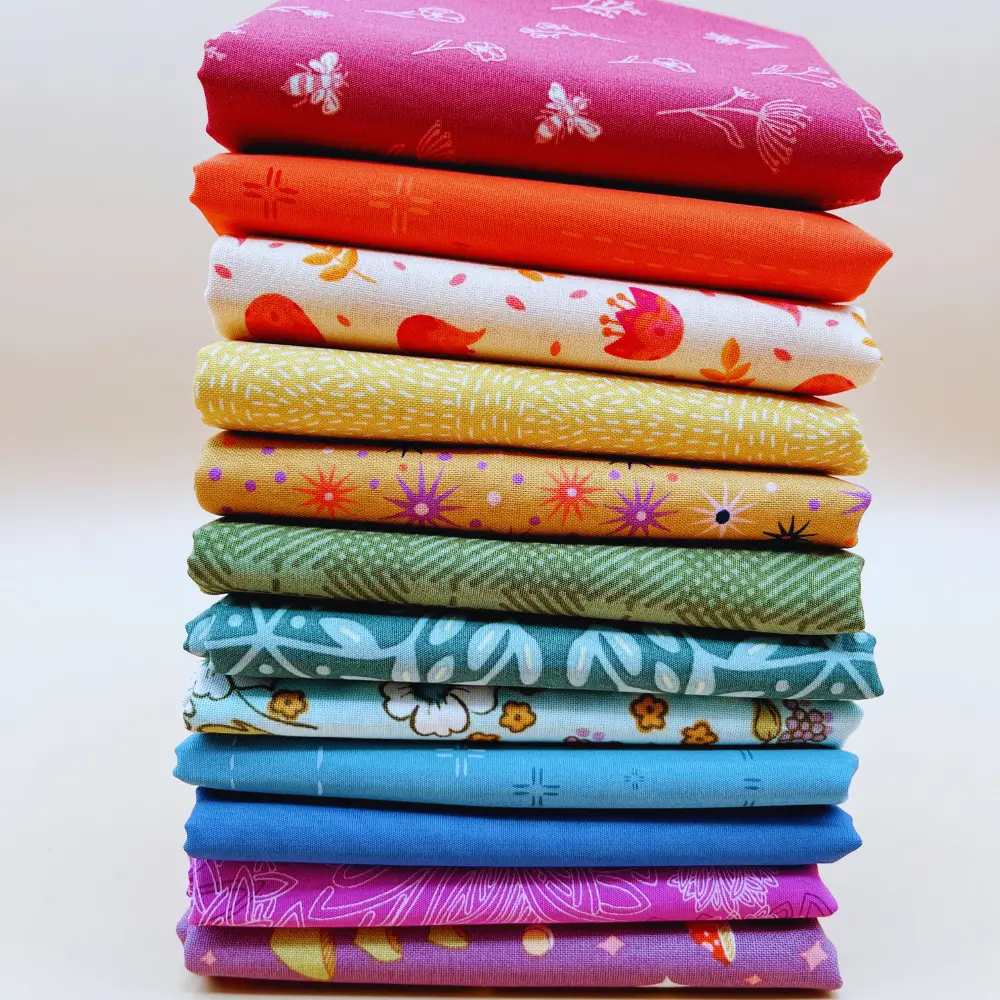 Full Spectrum Cotton Woven Textile Fabric Fat Quarter Bundle, 12 Curated Rainbow-Inspired Color Palette Floral Pieces, 18" x 21" Each