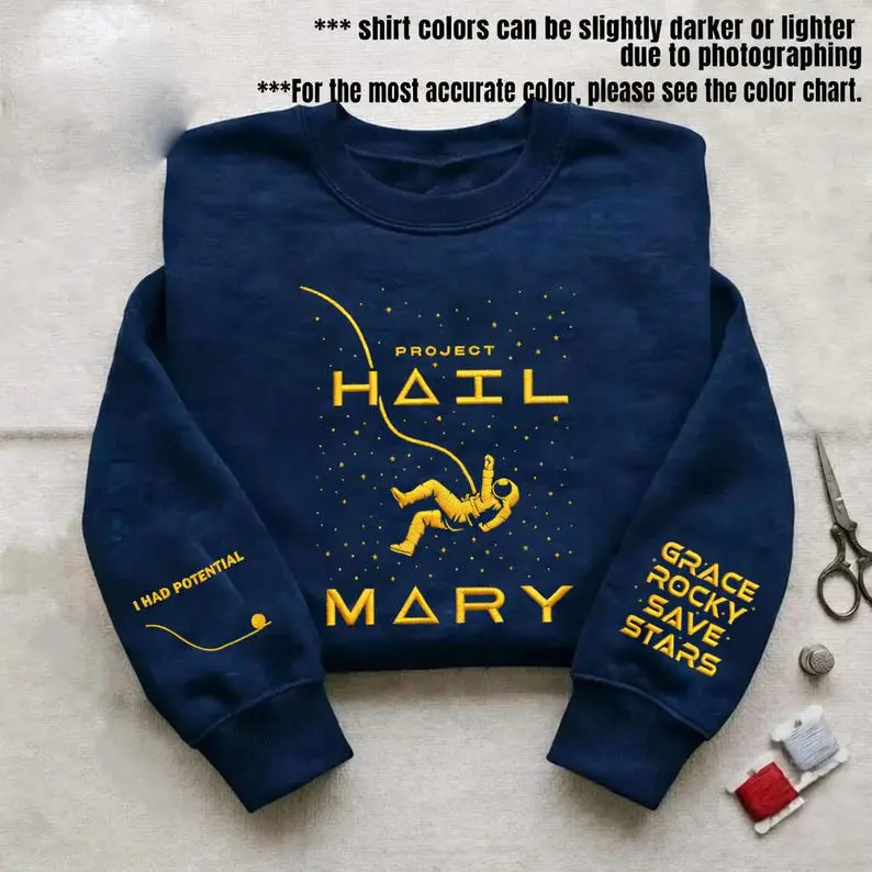 Embroidered Project Hail Mary Rocky Astronaut Space Sweatshirt, Project Hail Mary Inspired Graphic Tee, Cute Astronomy Gift for Her
