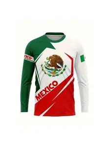 Fashionable Mexican flag T-shirt 3D printed men's and women's long sleeved T-shirt street style loose Harikuru style children to adult top