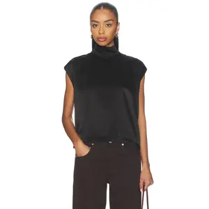 Bobi Mock Neck Muscle Tee in Black