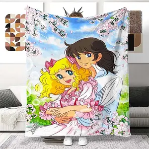 Cute Japanese Design Flannel Blanket, Soft Candy Girl Cartoon Anime Throw, All-Season Warm Home Bedding, Perfect Kids Gift Idea, Cozy Throw Blanket