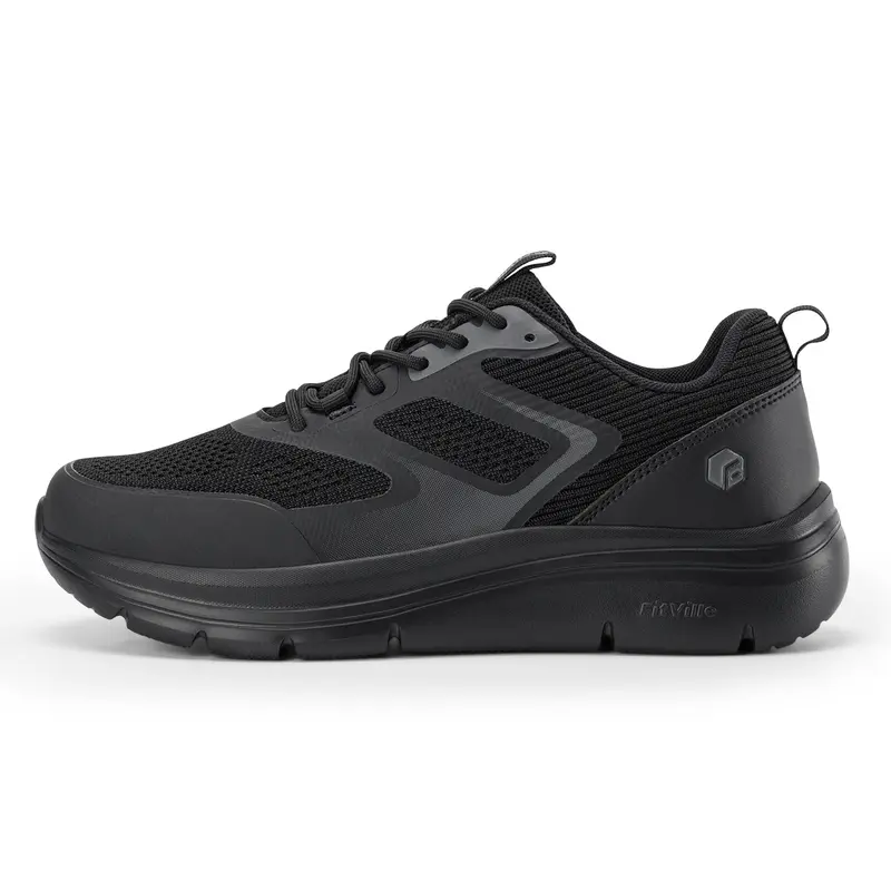 FitVille Men's Cloud Wanderer V19 Wide Fit Walking Sneakers - Wide Toe Box Knit, 5cm High-Rebound EVA Extra Thick Sole, Breathable Mesh+PU Upper, Flexible, American Ingenuity Design, Fatigue-Free Landing All-Season Casual Trainers for Everyday Walking