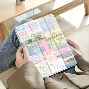 Y2K Pink Gradient 'Love Like Jesus' Christian Collage Aesthetic Bible Verse Background Stylish Clear Tablet Case for Pencil Holder (No Pen Included), Auto Wake/Sleep Tablet Protective Cover with iPad 10th 11th 9th Mini Air 4th 8/7/6/5th for iPad Pro