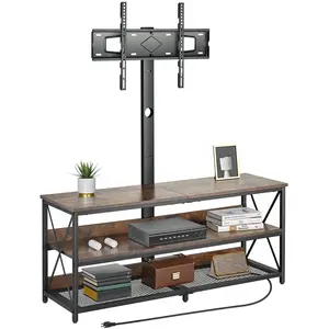 VEVOR 48 TV Stand with Mount for up to 75 in TVs, Entertainment Center with Power Outlet, Height Adjustable TV Console with Mount with 3 Tiers Open Storage Cabinets for Bedroom, Living Room, Browm