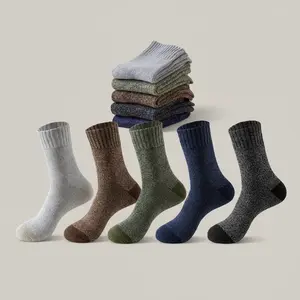 5 Pairs Merino Wool  Men's Hiking Warm Winter Round Neck Socks Thick Padding Moisture Wicking Knit Fabric Sports Stockings