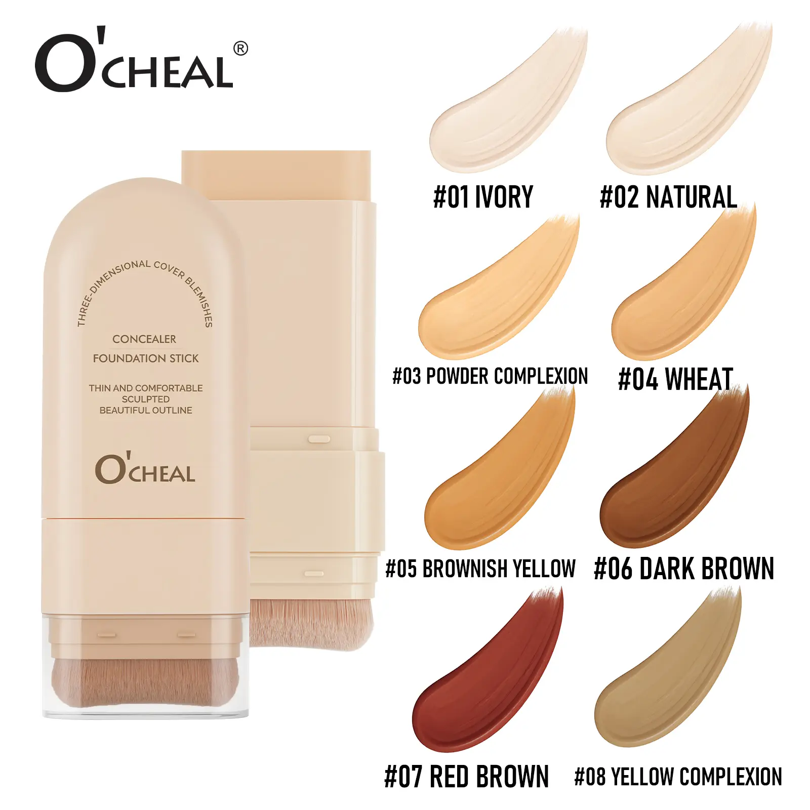 O'CHEAL Flawless #01 Ivory Foundation Stick - Long-Lasting Waterproof Sweatproof Cosmetic with Sponge Brush, Full Coverage Concealer for Dark Acne Circles, Moisturizing Hydrating for All Skin Types, Lightweight Natural Finish Makeup