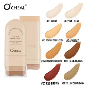 O'CHEAL Flawless Foundation Stick #01 IVORY Long-Lasting Waterproof Sweatproof Moisturizing Lightweight Concealer with Sponge Brush Full Coverage for Dark Acne Circles Natural Skin Finish