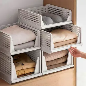 UFORU 5 Pack Stackable Wardrobe Organizer Baskets, Pull-out Drawer Design for Clothes, Pantry & Bathroom Organization