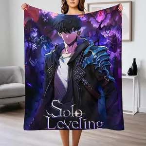 Ultra-Soft Anime Cartoon Solo Leveling Flannel Blanket for Adults - Cozy Shrink-Resistant Throw, Machine Washable & Skin-Friendly, Perfect for Bed/Couch/All-Season Gifts，Cartoon-Print Blanket — A Comfortable Flannel Blanket
