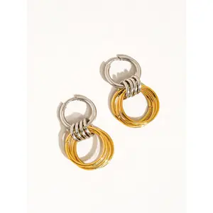 Triple Hoop Mixed Metal Earring - Gold Color with Open Design, Versatile and Stylish Accessory for Everyday Wear