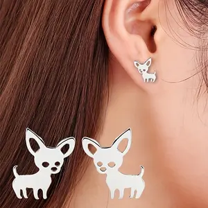 Chihuahua Stainless Steel Dog Earrings Cute Animal Earrings Female Jewelry Holiday Gift
