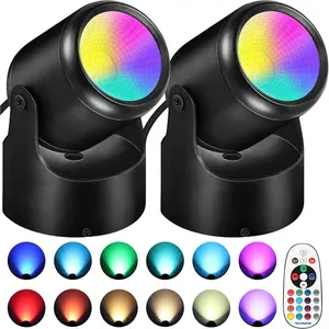 RGBW Christmas Spot Lights Indoor 6W Up Lights Indoor with Remote Control 16 Color Changing Uplighting Indoor 120V LED Spotlight Indoor Dimmable Uplights Indoor for Parties  Decor, 2 Pack