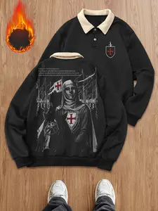 Viral #Gothic Dark Aesthetic Collared Hoodie with Skeleton Print | Thickened Winter Warm Fleece Sweatshirt for Men | Versatile Retro Streetwear Top for Daily Outfits & Street Photography