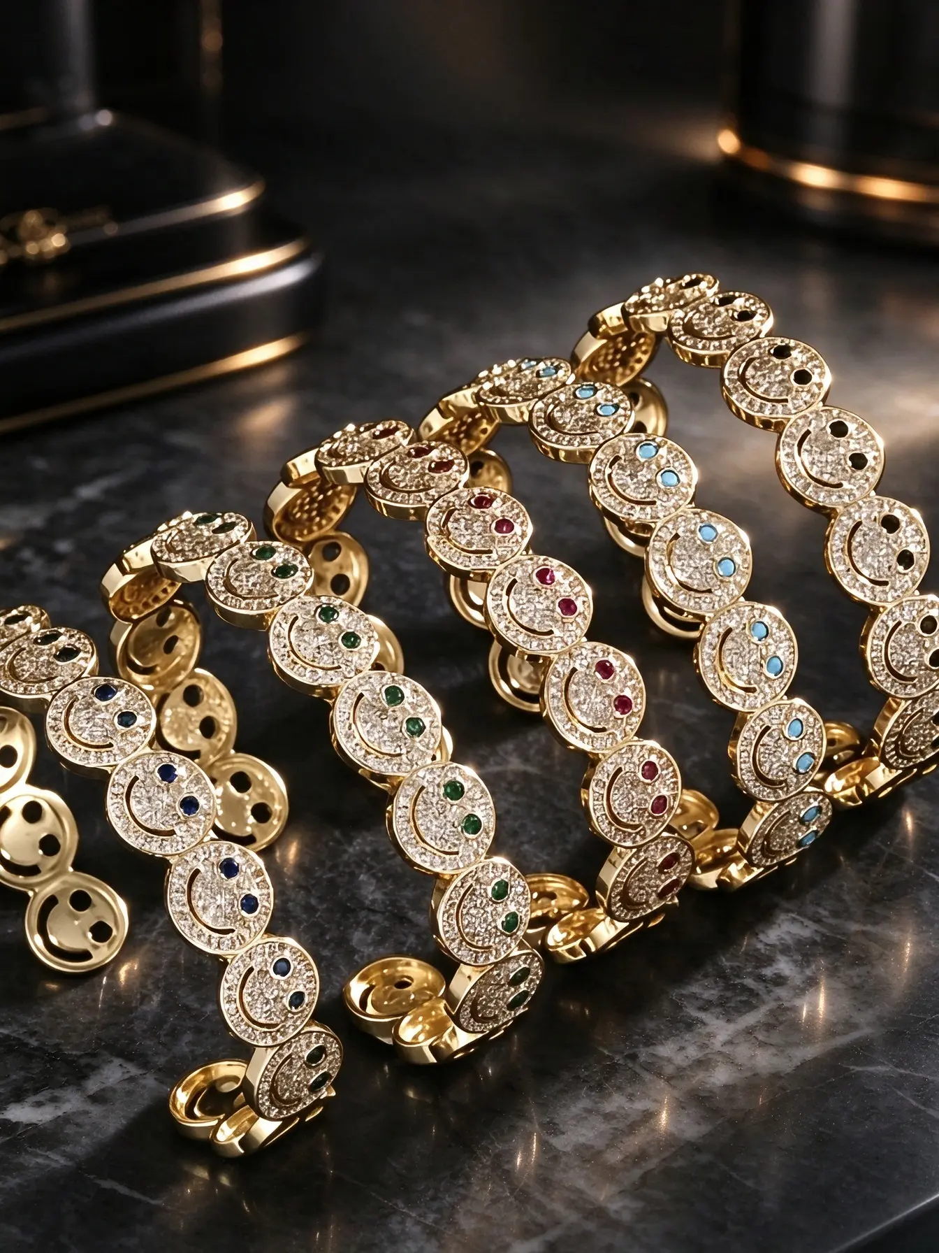 Retro Hollow Happy Face Copper Zircon 2-Piece Jewelry Set - Sparkly Paved Cubic Zirconia Open Cuff Bangle, Matching Ring - Aesthetic Hip Hop Statement Kit, Fashion Gift for Party, Daily Wear