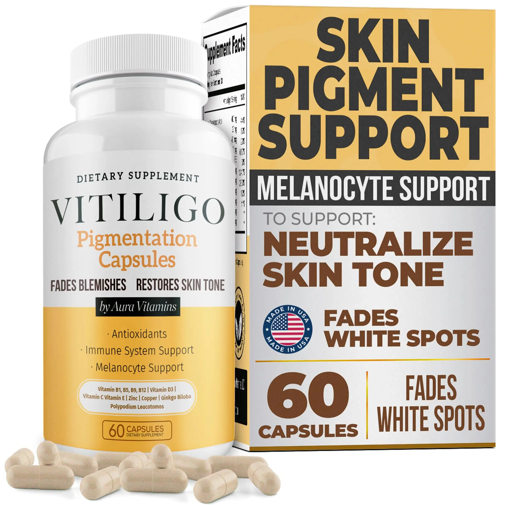 Aura Vitamins Skin Health Capsules | Antioxidant Support Supplement with Vitamins C, E & Zinc | Daily Nutritional Support for Healthy-Looking Skin (60 Capsules)