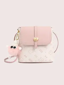 Cow&Kitty Kawaii Mini Crossbody Bag for Girls, Cute Pink PU Leather Small Shoulder Purse with Magnetic Snap Closure, Adjustable Strap,Includes Plush Keychain,Lightweight Handbag for School, Travel, Shopping, Dating,Daily Use, Weekend Outfits and Casual