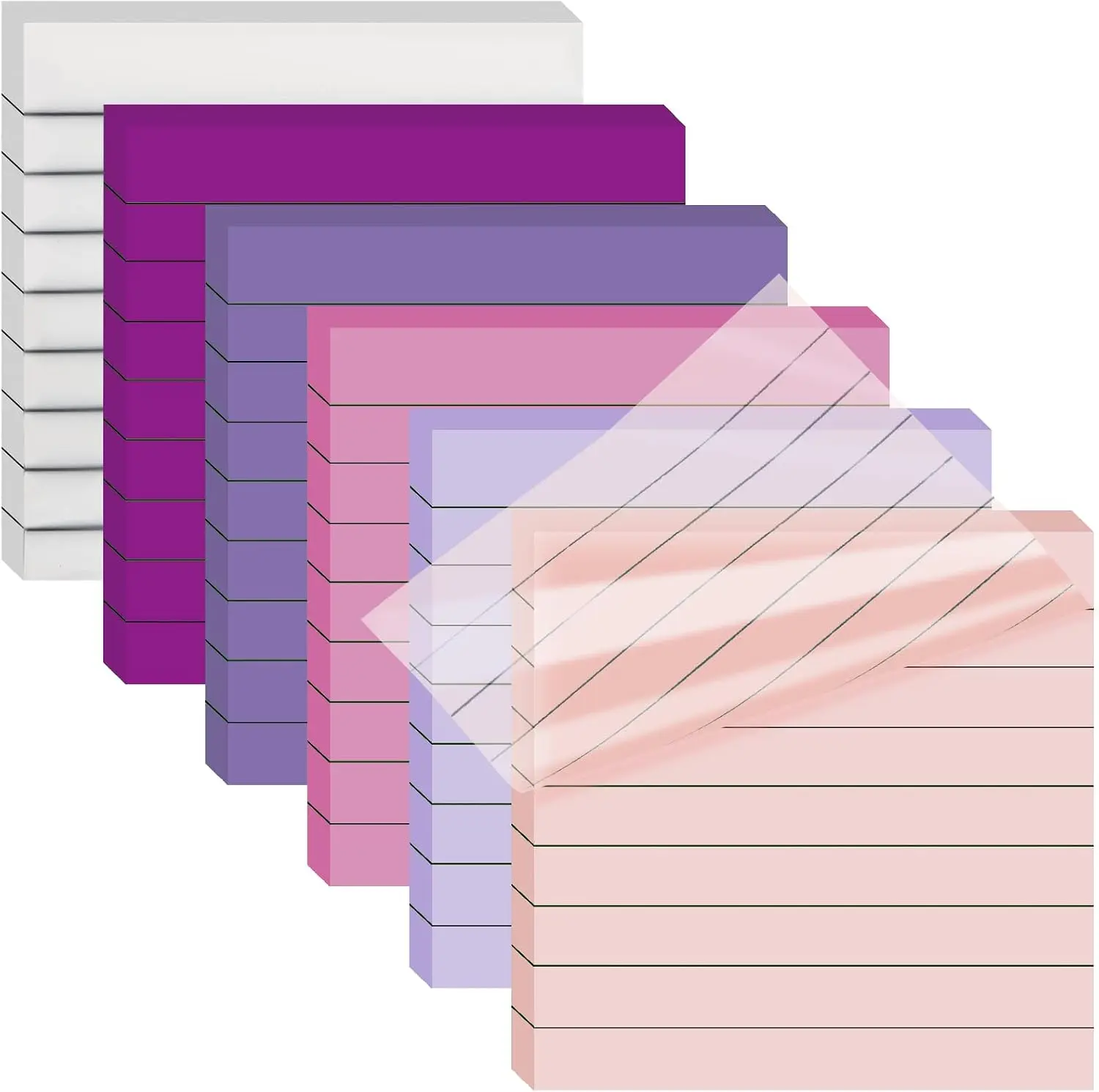 3x3 Inch Transparent Sticky Notes 300 Sheets, Clear Translucent Lined Self-Adhesive Memo Repositionable Reminder Pad