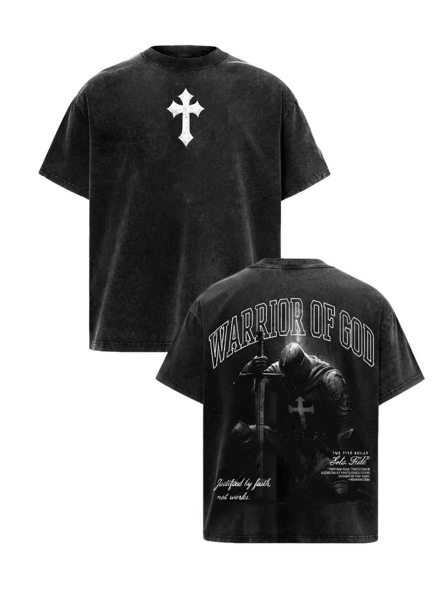 Vintage Washed Armor of God Graphic Tee | Heavy Cotton Christian Streetwear T-Shirt | Faith Based Jesus Believer Apparel | Warrior Knight Shirt