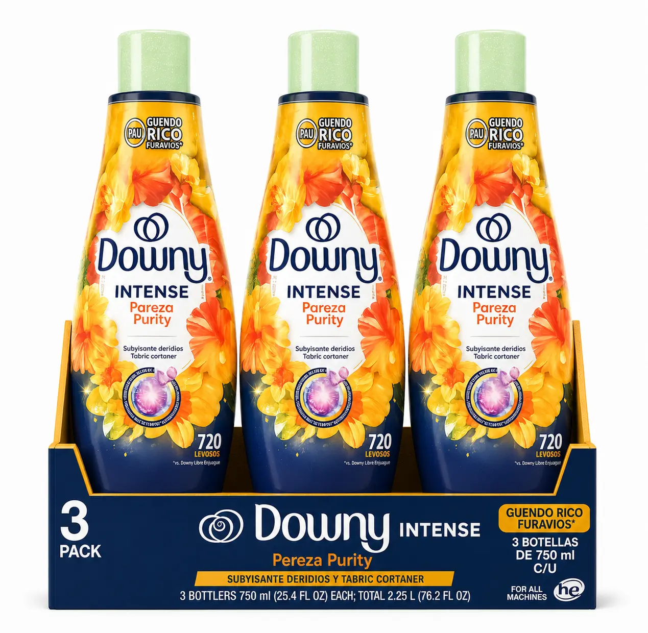 Downy Intense Pareza Purity Liquid Fabric Softener, 3 Pack, 25.4 fl oz Bottles, Long-Lasting Fresh Scent