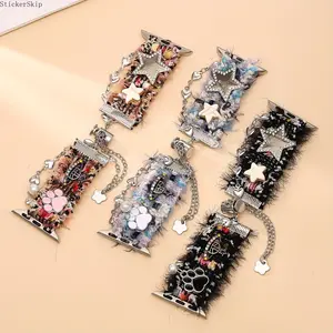 2026Christmas Plush Star Watch Strap, Expandable Festive Bracelet Band Compatible with Apple Watch Ultra 3 Ultra 2 S11 S10 S9‑S1 SE, 38mm‑49mm Soft Cute Wristband, Holiday Aesthetic Accessory Perfect Christmas Gift for Women Girls