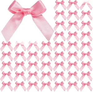 Mini Pink Bows - 50 PCS, Satin Fabric Ribbons for Crafts, Tiny Bows for Wedding Party Favors, Gift Box Decorations
