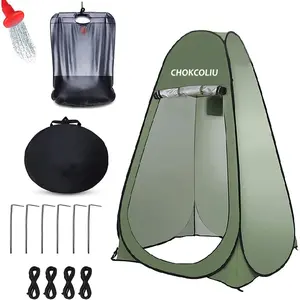 Pop-up Shower Tent & 20L Solar Shower Bag Combo -  Camping  Shelter with Portable Heated Water Reservoir for Outdoor Bathing, Beach, Hiking (Green, 120x120x190cm)