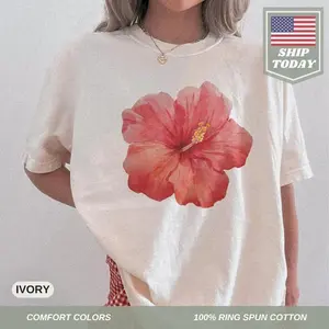 Hibiscus Flower Y2K Shirt Graphic Hibiscus Print Hawaii Vacation Beach Shirt Trendy Summer Shirt Gift For Her Coastal Shirt
