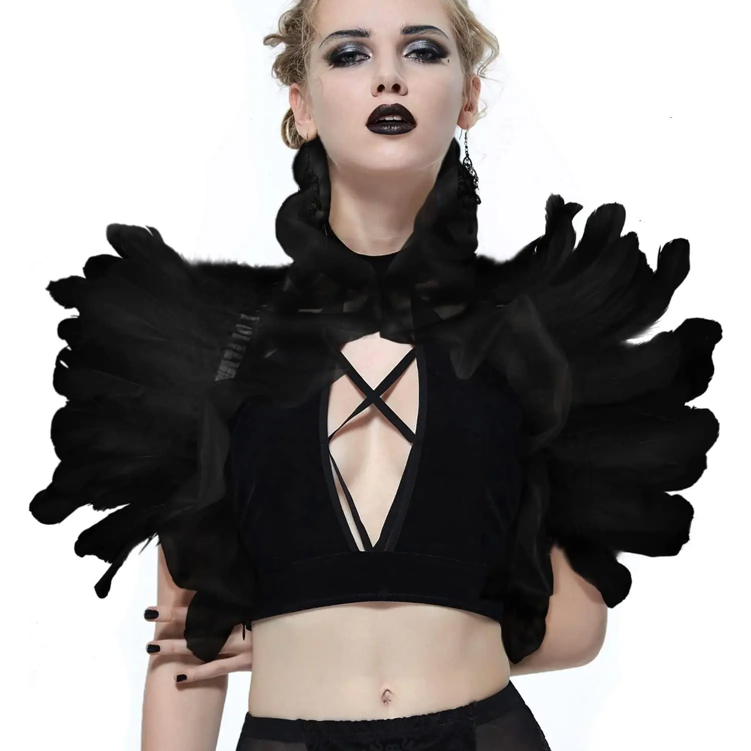 Victorian Natural Feather Shawl Shrug Shoulder Wrap Gothic Collar Costume Accessories Clothes Womenswear