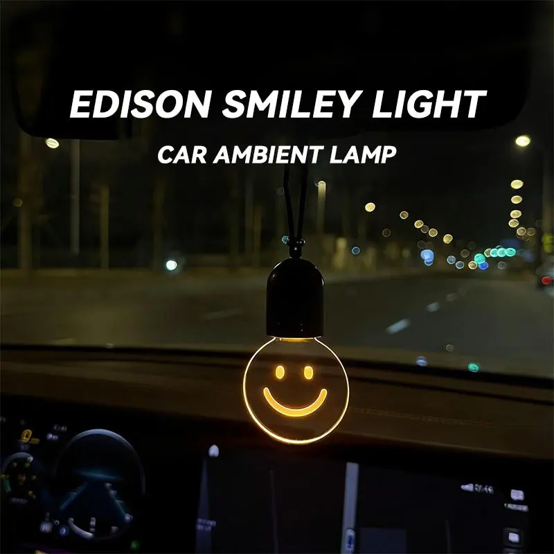 Smiley Face LED Pendant Car Light - Retro USB-Charged Motion Sensor Ambient Lighting, Universal Windshield Rearview Mirror Decor, Enhances Visibility for Night Drive Cozy Sensor Lights Motion On Use