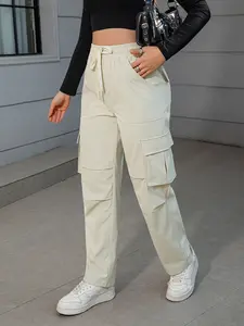 Women's Drawstring Pocket Fashion Workwear Cargo Pants, Casual Long Trousers, Comfortable and Stylish, Perfect for Daily Wear